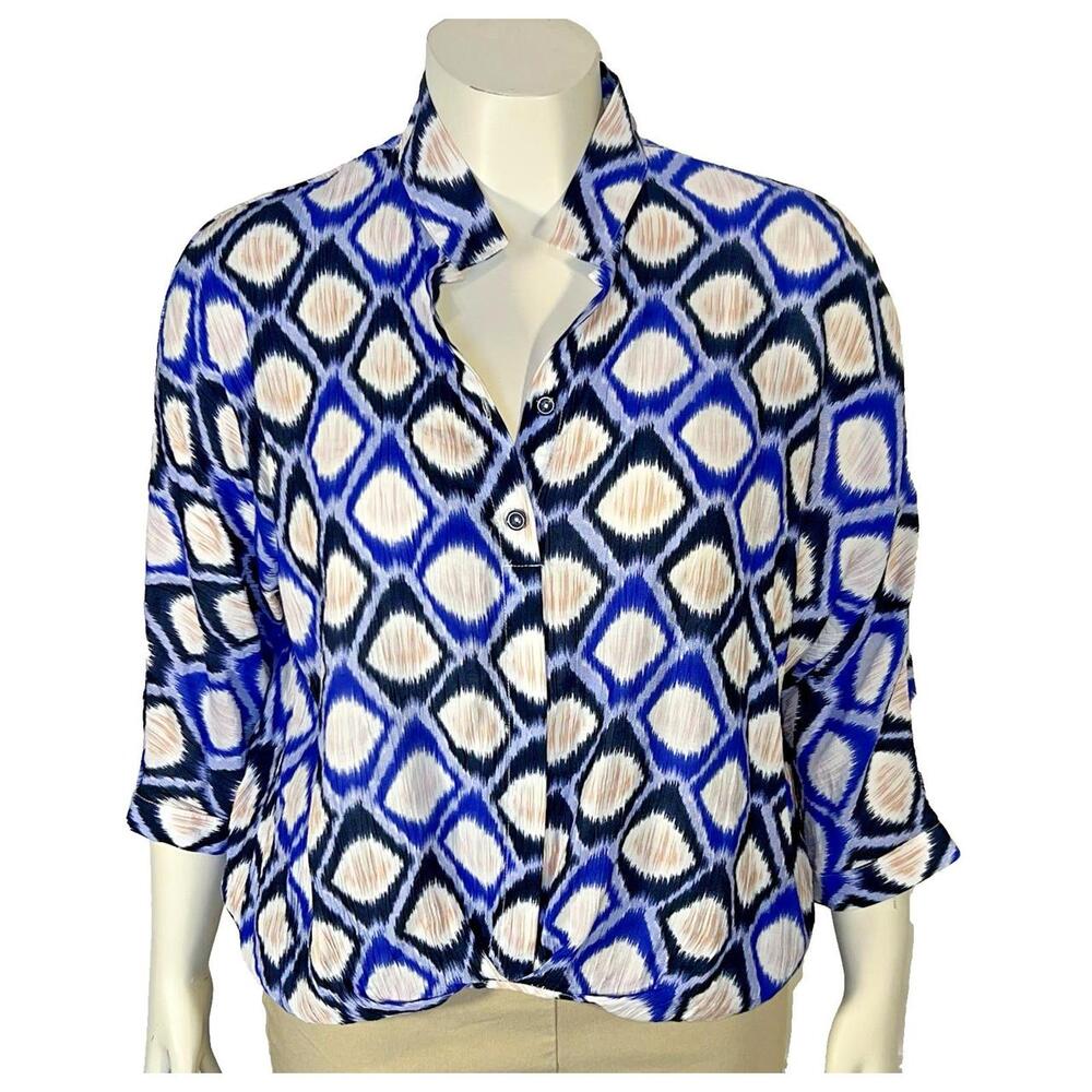 Patrizia Luca Blouse Womens XL Henley Neck Bubble Front Hem Half Sleeve